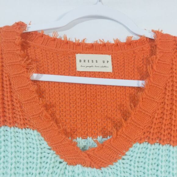 Dress Up Bright Multicolor Stripe Over Sized Distressed Knit Sweater Size S - Picture 4 of 6